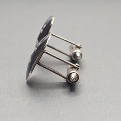VTG Siam Sterling Silver Niello Cufflinks .75in Thai Dancer Signed Willy Co