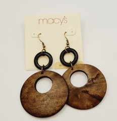 1980s Hippy Dangle Drop Earrings Distressed Faux WOOD Chandelier Vintage 3.5 in
