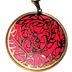 Coppercraft Guild 1978 Red Enamel Bird Pendant Necklace 24″ Vintage Copper