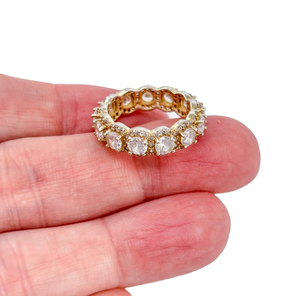 Sterling Silver 925 Gold-Tone Cubic Zirconia Eternity Wedding Band | Size 7