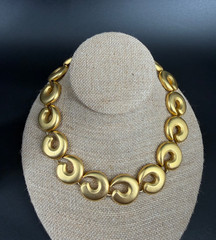 Vintage Erwin Pearl Matte Gold Tone Necklace Bold Chunky 80s 90s Statement 16″