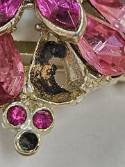 Vintage Figural Fucshia Pink Rhinestone Brooch Pin Signed EDLEE Clip On Earrings