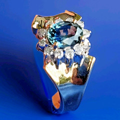 Original EARTH MINED Teal Blue SAPPHIRE DIAMOND Engagement Ring SOLID 14K GOLD 9