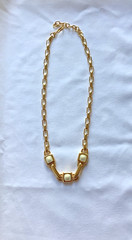 Vtg Monet 17” Ivory Cream Enamel Necklace Choker Collar Gold Tone Link N110