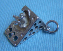 Vintage English mouse in cheese wedge sterling charm