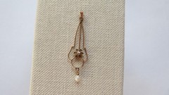 Antique Edwardian Lavalier 10K Gold 2mm Diamond Seed Pearl Pendant Art Nouveau