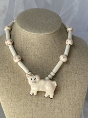 Flying Colors Ceramic Pig Necklace Pink Dot Beads