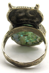 VINTAGE STERLING SILVER ROMAN GLASS 200 B.C FRAGMENTS OWL RING MOSIAC SIZE 9 RL