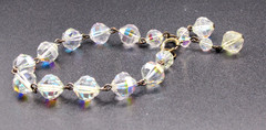 7.5″ Vintage Aurora Borealis Crystal Bracelet w/ 2 Dangling Strands of Crystals