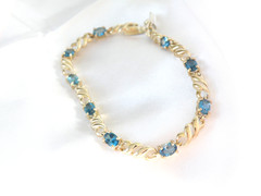 Sterling Silver 925 Natural Heated London Blue Topaz Tennis Bracelet 8″