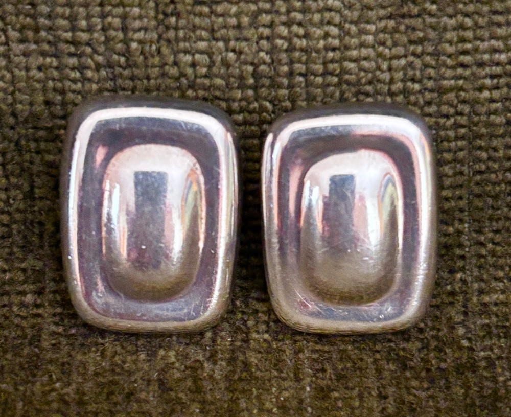 Vintage Sterling Silver Clip-on Earrings Rectangular Dome Stamped TI Mexico 925