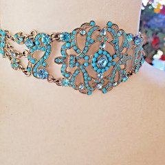 VCLM Aqua Crystal Turquoise Rhinestone Choker – High End Costume Piece Marked