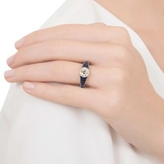 Art Deco Lab Created Diamond & Sapphire 14K White Gold Finish Party Wear Ring