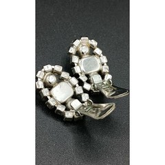 Vintage Art Deco Rhinestone Earrings Clip On Glam SilverTone 1″