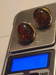 Art Deco Vtg Antique 14kt Solid Gold Huge Amber Hallmark Earrings Not Scrap 7.8g