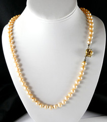 Vintage Miriam Haskell Faux Pearl Necklace Strand Brass Tone Clasp Classic