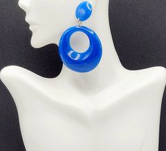 Vintage Blue Hoops Wide Bottom Retro Design Hoop Acrylic Pierced Style Earrings