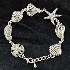 Vtg Nautical Jewelry Lot of 3 Shell Bracelet 2 Tone Lighthouse Dolphin Brooch