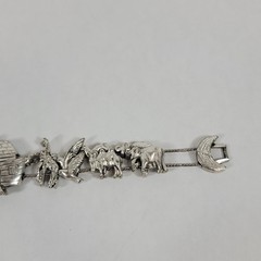 Vintage Pewter Noah’s Ark Animal Silver Tone 7.6″ Slide Clasp Bracelet