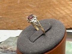 Vintage 10k Solid Yellow Gold Red Tourmaline Diamond Cocktail sz 7–KBB106.25