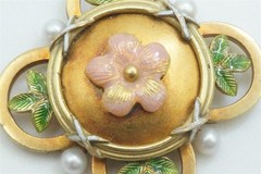 15K GOLD PINK GREEN ENAMEL PEARL PENDANT – QUALITY ANTIQUE ENGLISH -1880