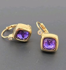 Vintage 90s Joan Rivers Purple Crystal Square Bezel Leverback Earrings