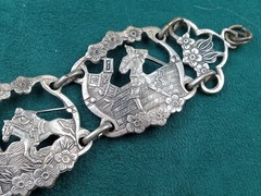 Ornate old Silver color Bracelet w. Don Quixote Adventure Diorama Scenes