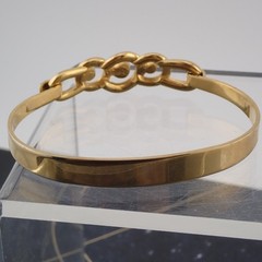 Vintage Crown Trifari Gold Silver Tone 6 1/4″ Petite Tension Bangle Bracelet