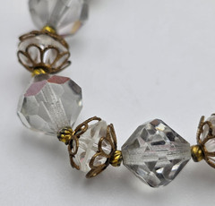 Vintage Clear Crystal Faceted Beaded Necklace Gold Tone Filigree Caps 29 In
