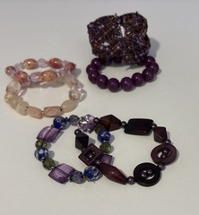 6 Piece Lot of Colorful Pink Purple Tone Bracelets Plastic Stone Glass Variety