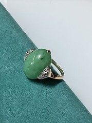 Beautiful Vintage 14K Yellow Gold & Platinum Jade Diamond Ring sz 5.25 Read!