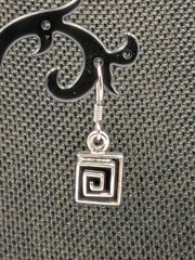 Vtg Sterling Silver Greek Key Maze Spiral Square Shape Hook Dangle 925 Earrings