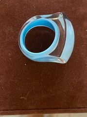 Vintage Y2K Clear Lucite Dome Ring Chunky Aqua Blue Floating Glitter Bubble Ring