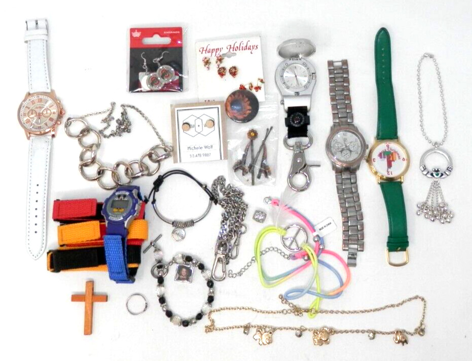 Costume Jewelry Lot – Necklaces Bracelets Watches Earrings – Fashion Beads
