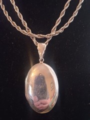 Sterling silver large locket double sided photo pendant necklace, Vintage 37″