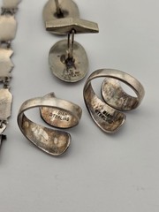 Rare Antique 1940s Siam Sterling Silver Niello Jewelry His And Hers Complete Set