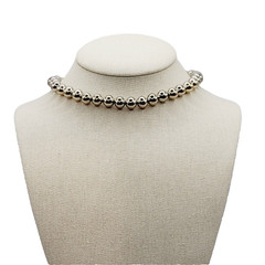 Choker Style Light Gold Tone Shiny Round Bead Vintage 1970s Necklace 15 Inch