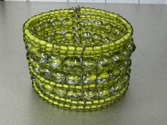 Chartreuse Green Beads Beaded Cuff Stretch Bracelet Boho Glam