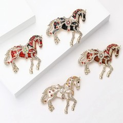 Ornate Enamel Carousel Horse Rhinestone Pin Crystal Brooch Equestrian Jewelry