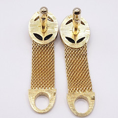Swank Brown Lucite Tigers Eye Cabochon Center Gold Mesh Wrap Fancy Cufflinks