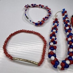 Lot Beaded Resin Acrylic Red Blue White USA American Flag Heart Retro Bracelets