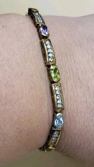 JJ Creation Signed Gold on Sterling Silver Multi Gemstone Bar Link Bracelet 12g