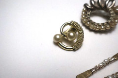 Vintage Faux Pearl Brooch & Earring Lot – Rhinestone Costume Jewelry Unmarked