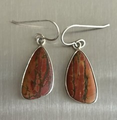VINTAGE 925 STERLING SILVER RED CREEK JASPER DROP DANGLE 1.50” EARRINGS 5.90g