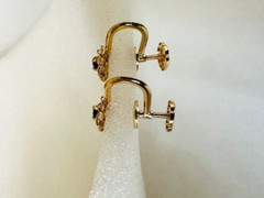 Estate 14K Yellow Gold Sapphire Screw-Hinge Earrings for Non-pierced Ears