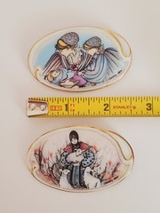 Lot of Two P Buckley Moss Anna Perenna Signed Numbered Oval Pins 1989 & 1990