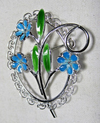 Sterling Silver Brooch Pin Enameled Floral by Beau 1 3/4 Inch 5.1 grams