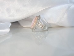 Large Sterling Silver 925 Pink MOP White Topaz Statement Ring Size 7