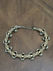 Vintage Denbe Black Rhinestone Faux Pearl Choker Necklace Gold Tone Signed Nice!