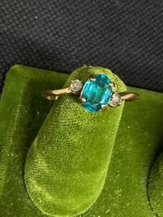 Vintage Aquamarine (March Birthstone) and Stamped 18KT HGE Ring Size 8